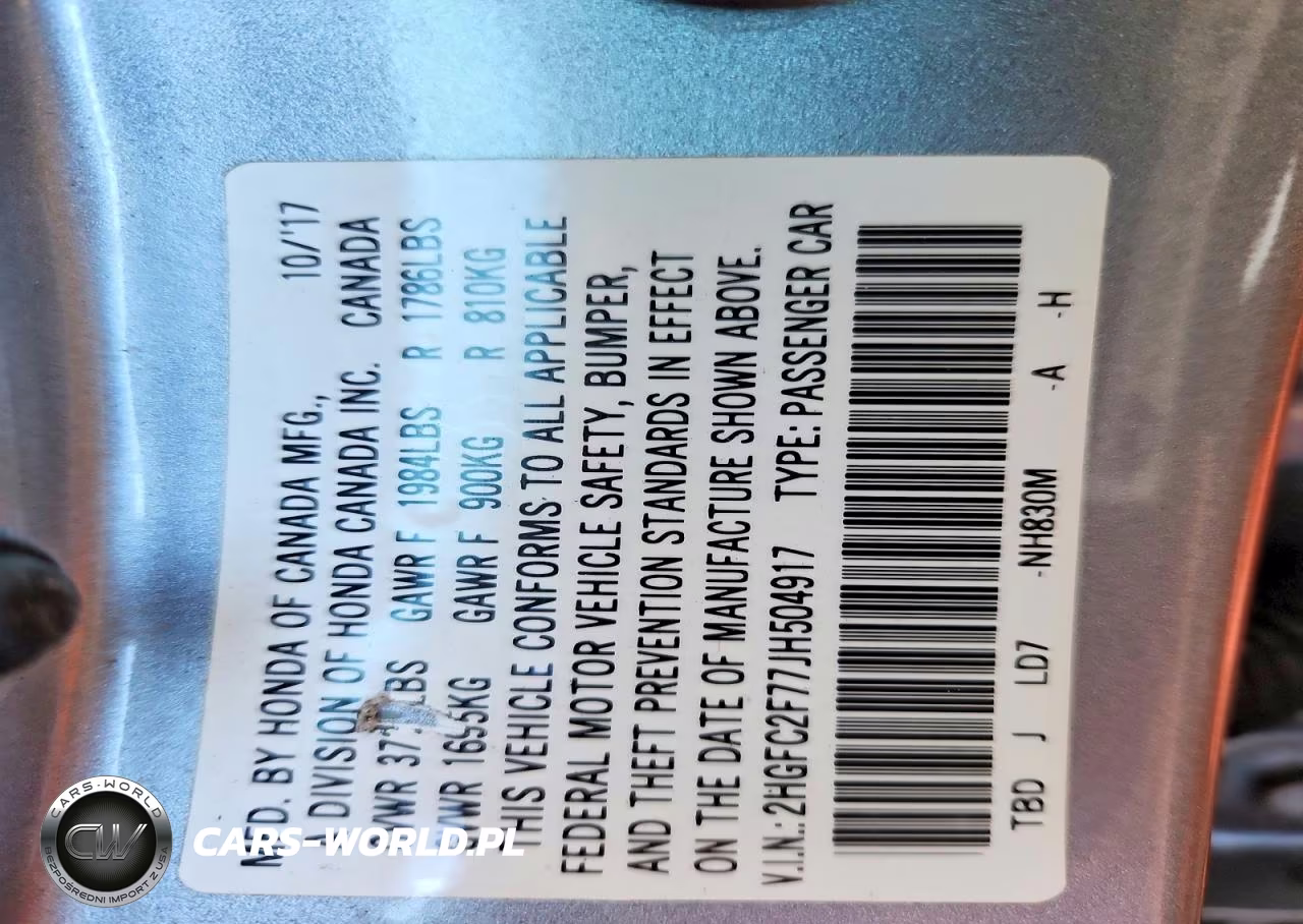 2018 Honda Civic Ex VIN:2HGFC2F77JH504917 - 13