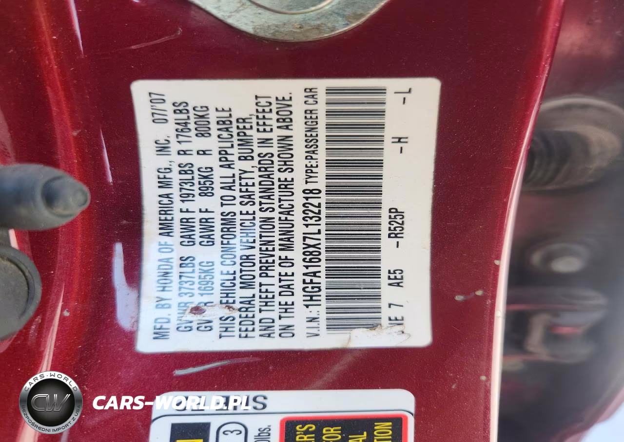 2007 Honda Civic Ex VIN:1HGFA168X7L132218 - 13