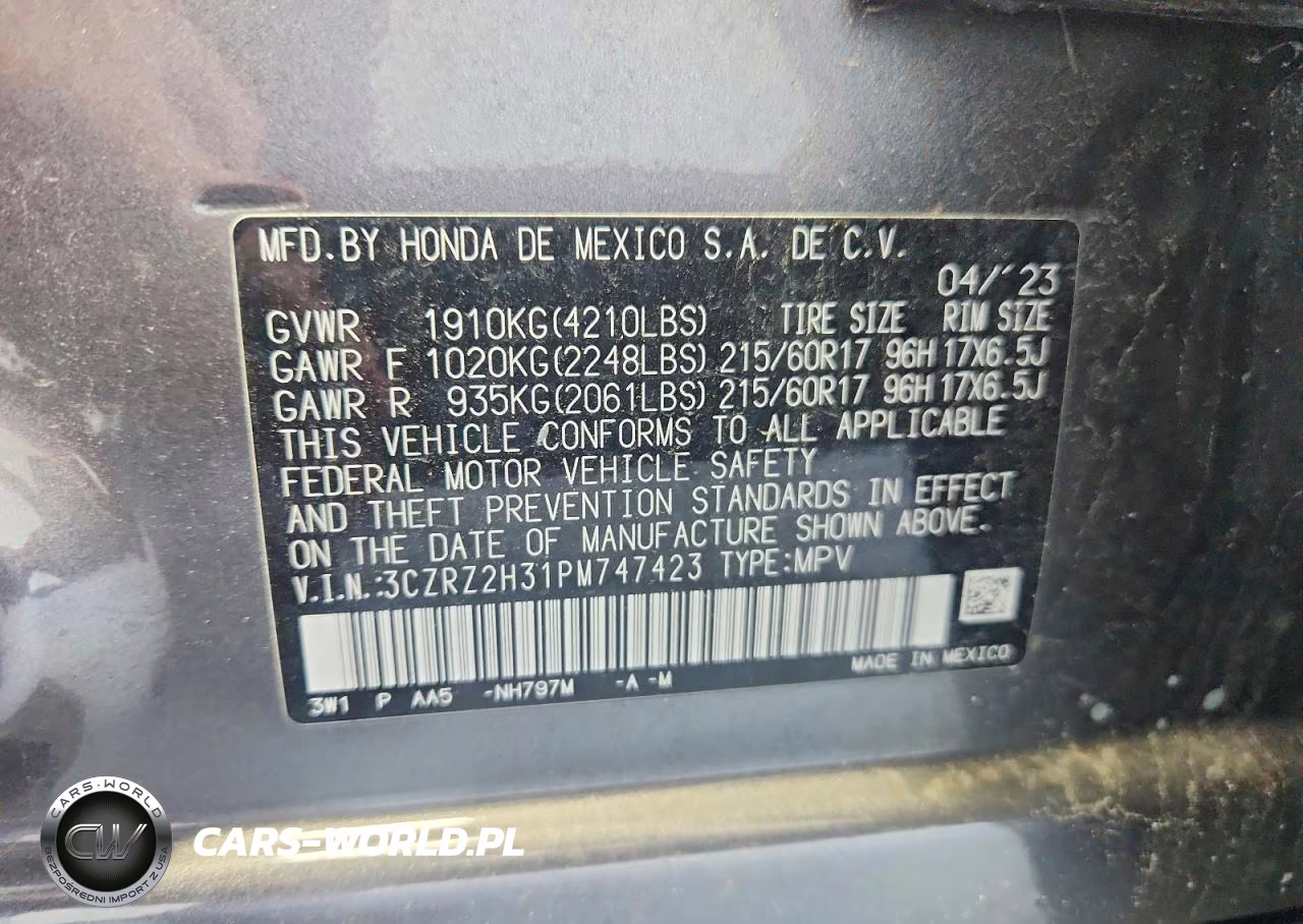 2023 Honda Hr-V Lx VIN:3CZRZ2H31PM747423 - 12