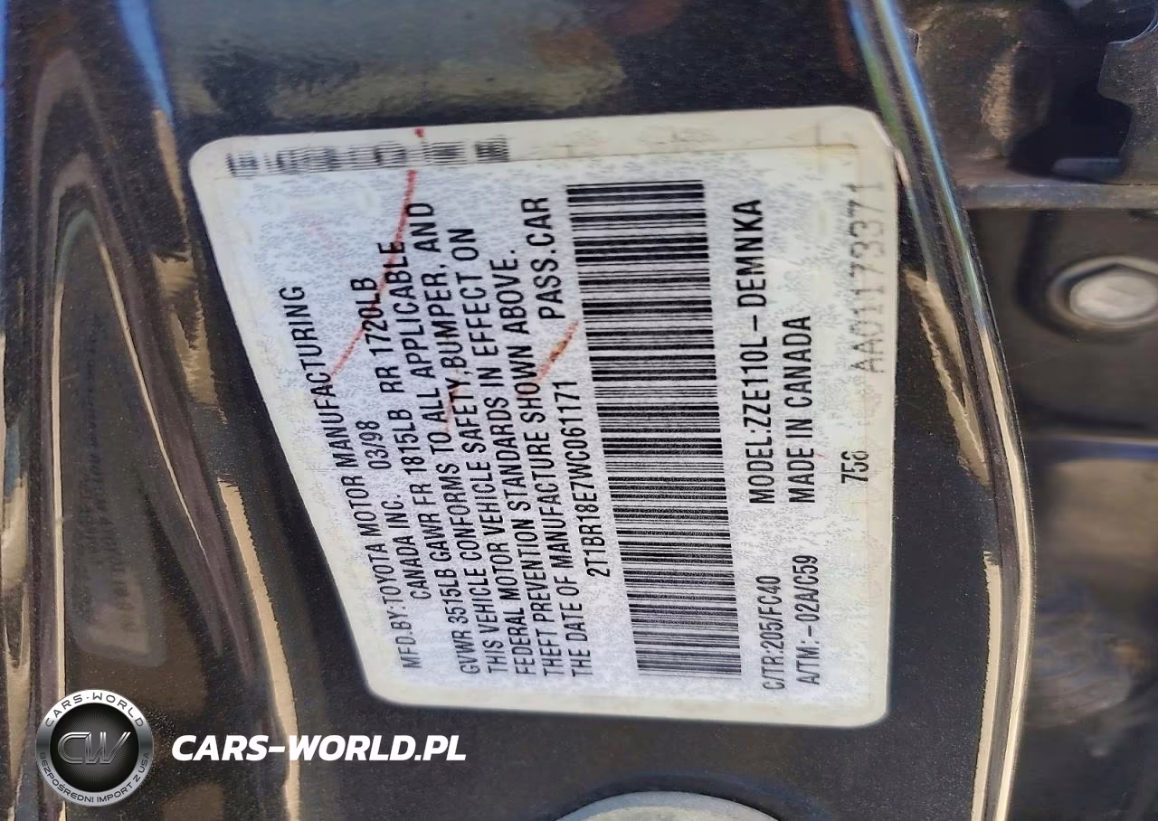 1998 Toyota Corolla Ve VIN:2T1BR18E7WC061171 - 12