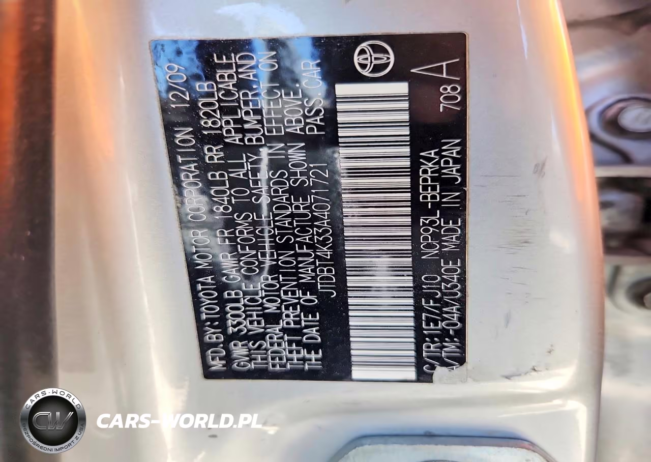 2010 Toyota Yaris Base VIN:JTDBT4K33A4071721 - 12