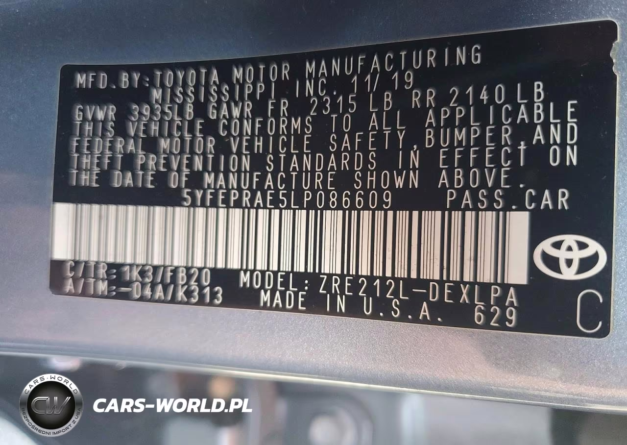 2020 Toyota Corolla Le VIN:5YFEPRAE5LP086609 - 12
