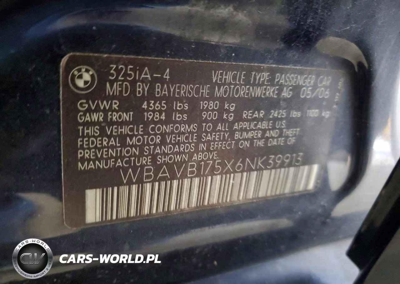 2006 BMW 325 I Automatic VIN:WBAVB175X6NK39913 - 12