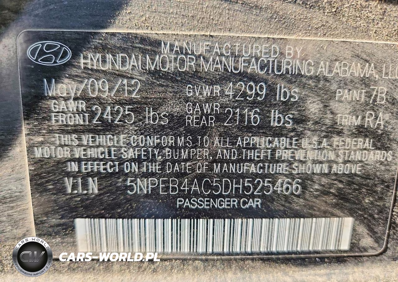2013 Hyundai Sonata Gls VIN:5NPEB4AC5DH525466 - 12
