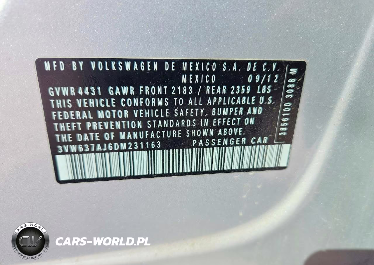 2013 Volkswagen Jetta Hybrid VIN:3VW637AJ6DM231163 - 12