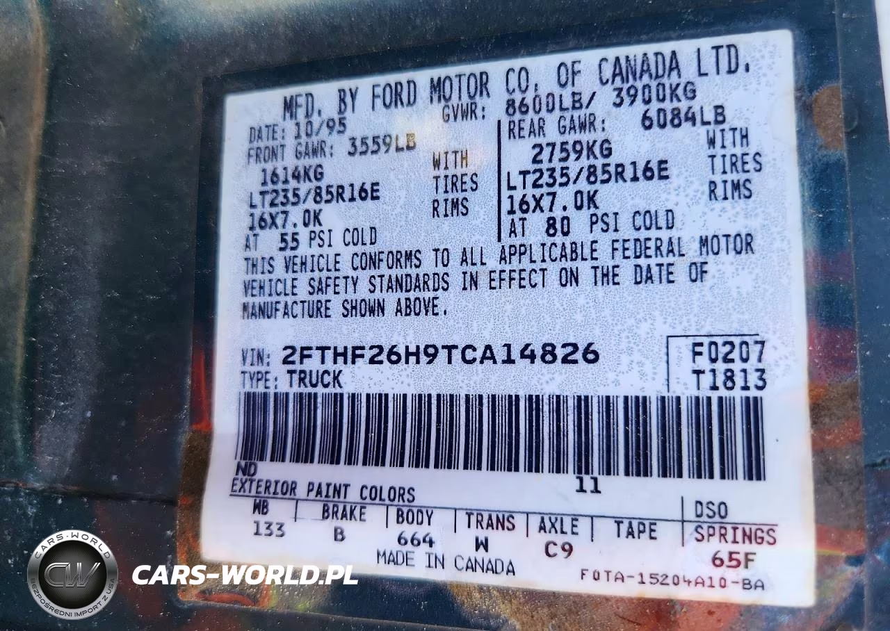 1996 Ford F250 VIN:2FTHF26H9TCA14826 - 12