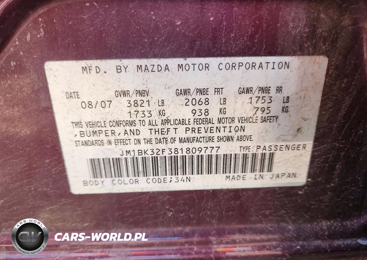 2008 Mazda 3 I VIN:JM1BK32F381809777 - 12