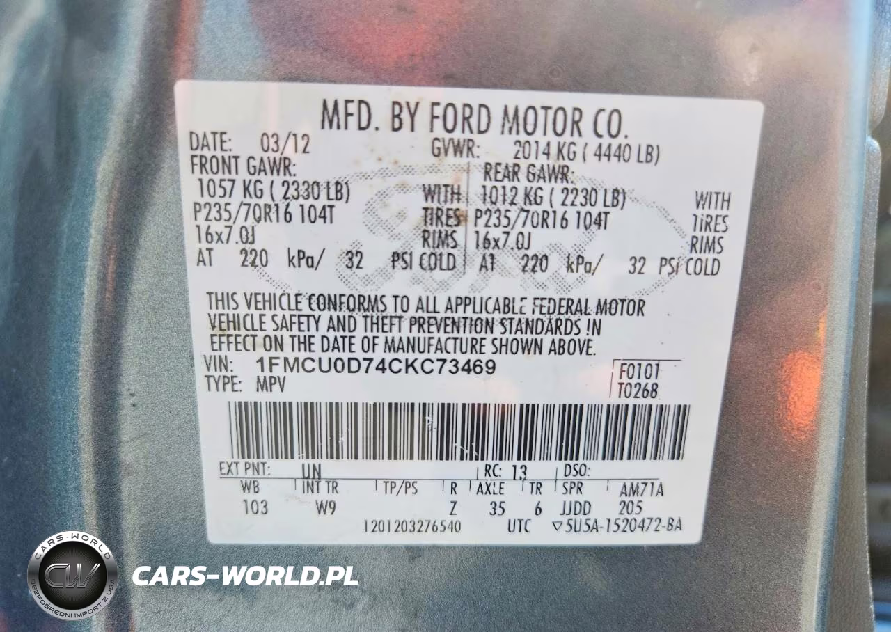 2012 Ford Escape Xlt VIN:1FMCU0D74CKC73469 - 12