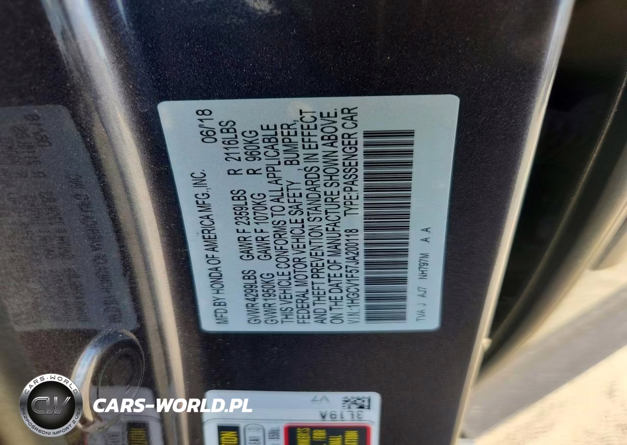 2018 Honda Accord Exl VIN:1HGCV1F57JA200118 - 12