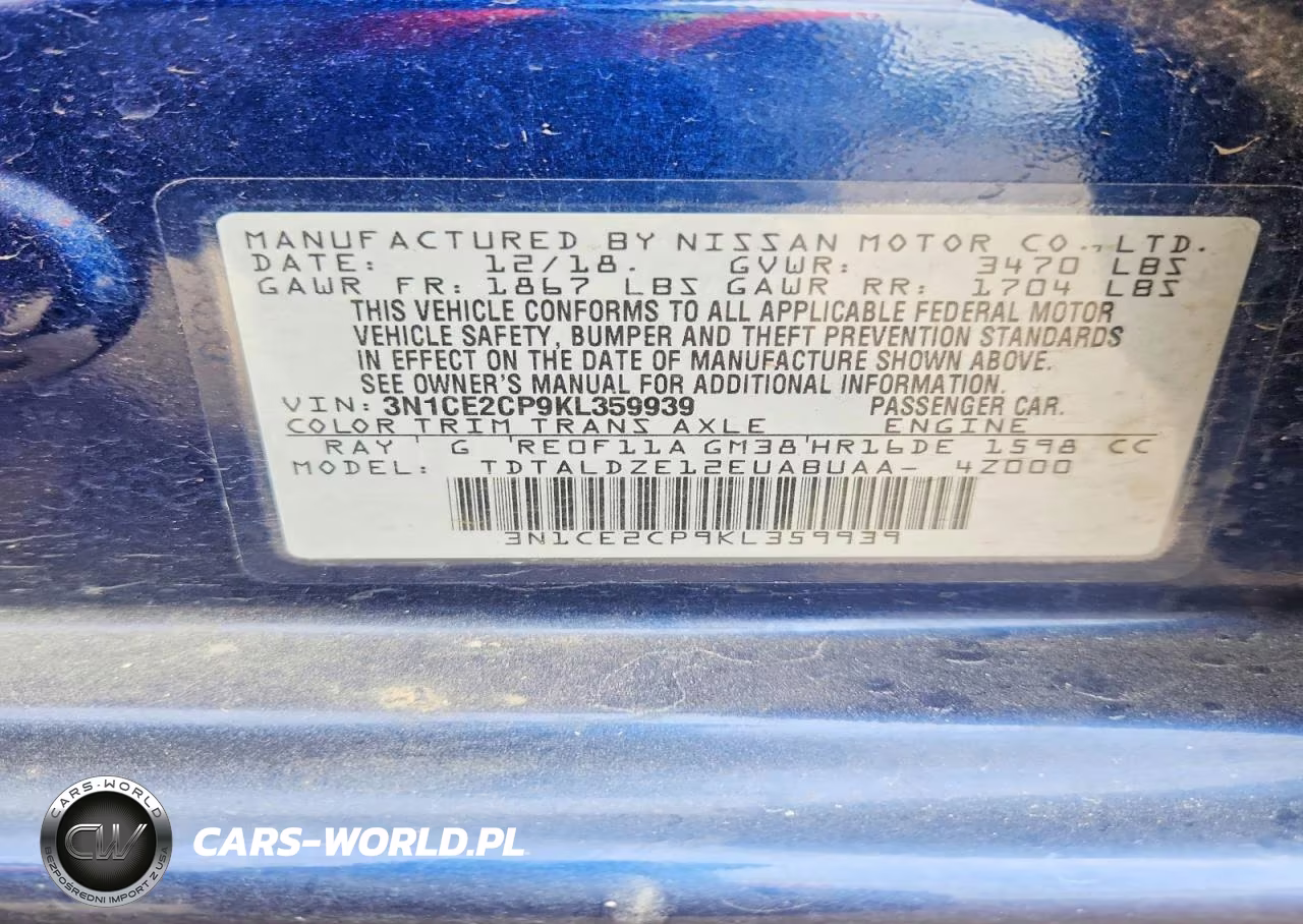 2019 Nissan Versa Note Sv VIN:3N1CE2CP9KL359939 - 12