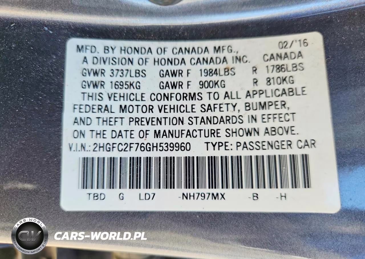 2016 Honda Civic Ex VIN:2HGFC2F76GH539960 - 12