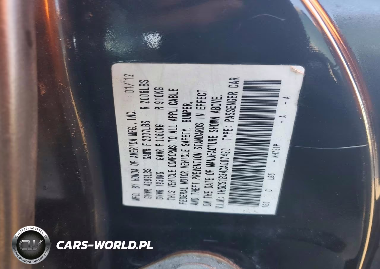 2012 Honda Accord Lx VIN:1HGCS1B34CA007490 - 12