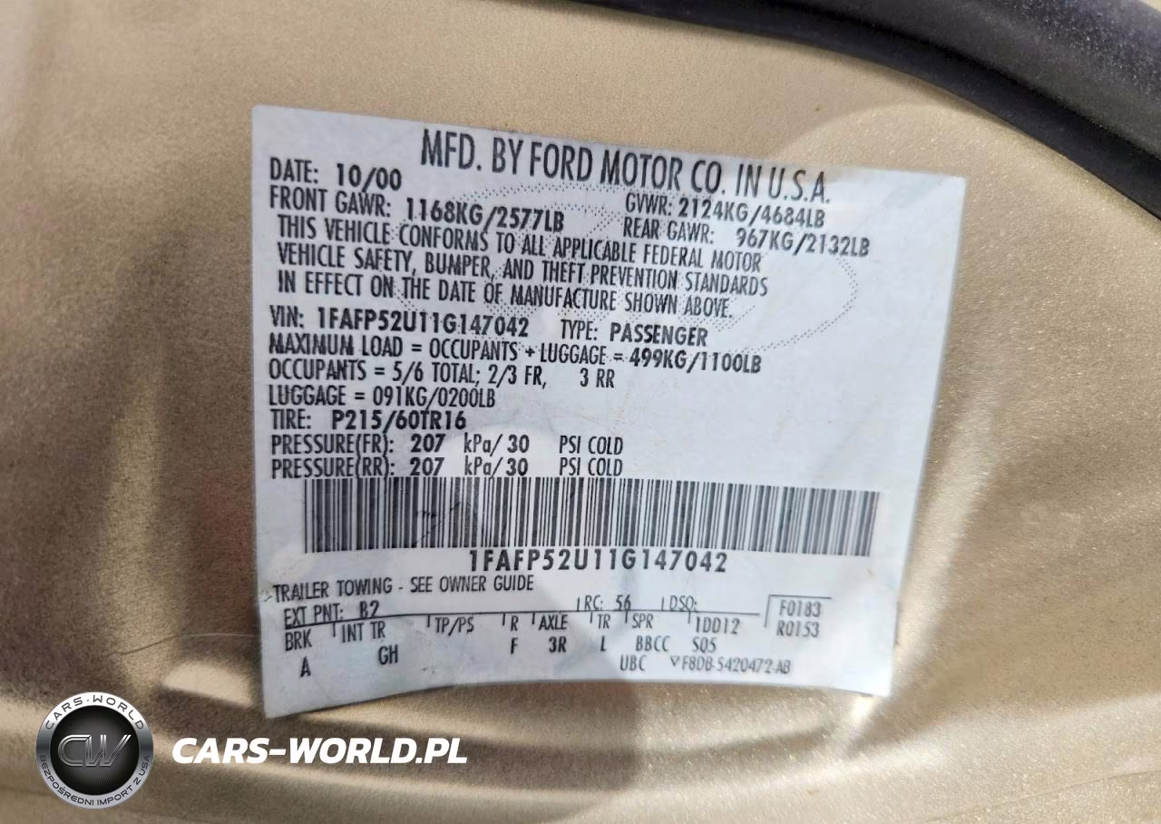 2001 Ford Taurus Lx VIN:1FAFP52U11G147042 - 12