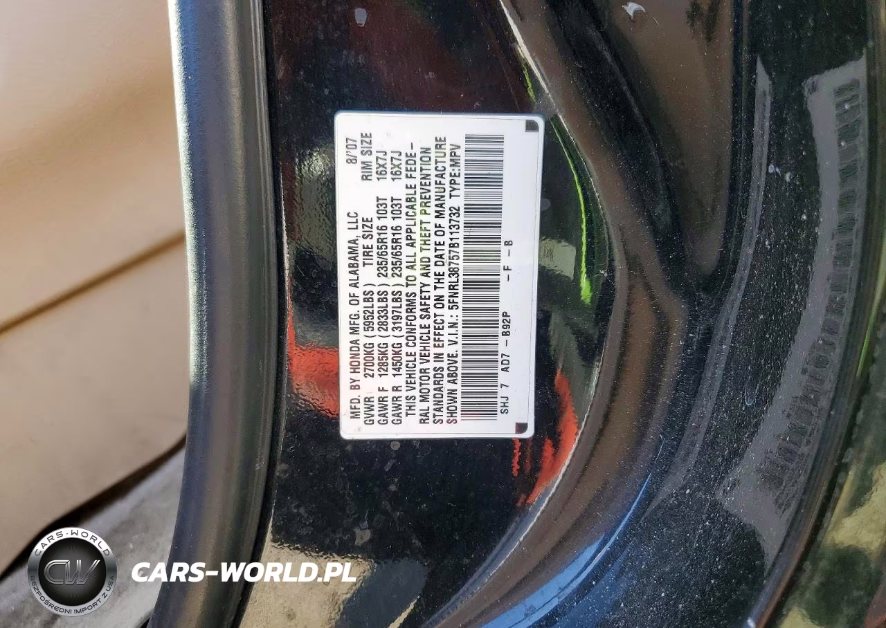 2007 Honda Odyssey Exl VIN:5FNRL38757B113732 - 14