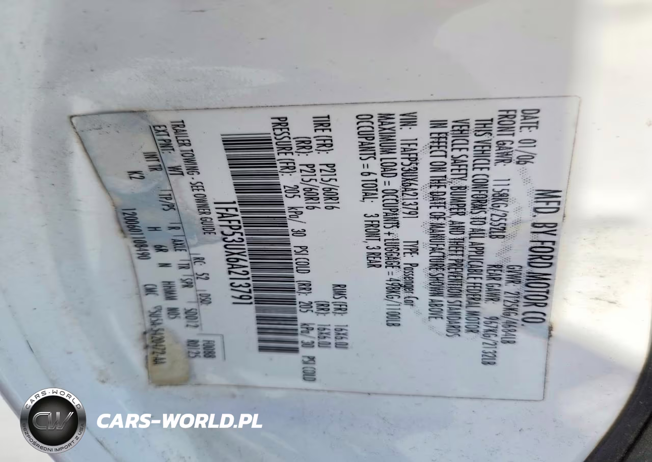 2006 Ford Taurus Se VIN:1FAFP53UX6A213791 - 12