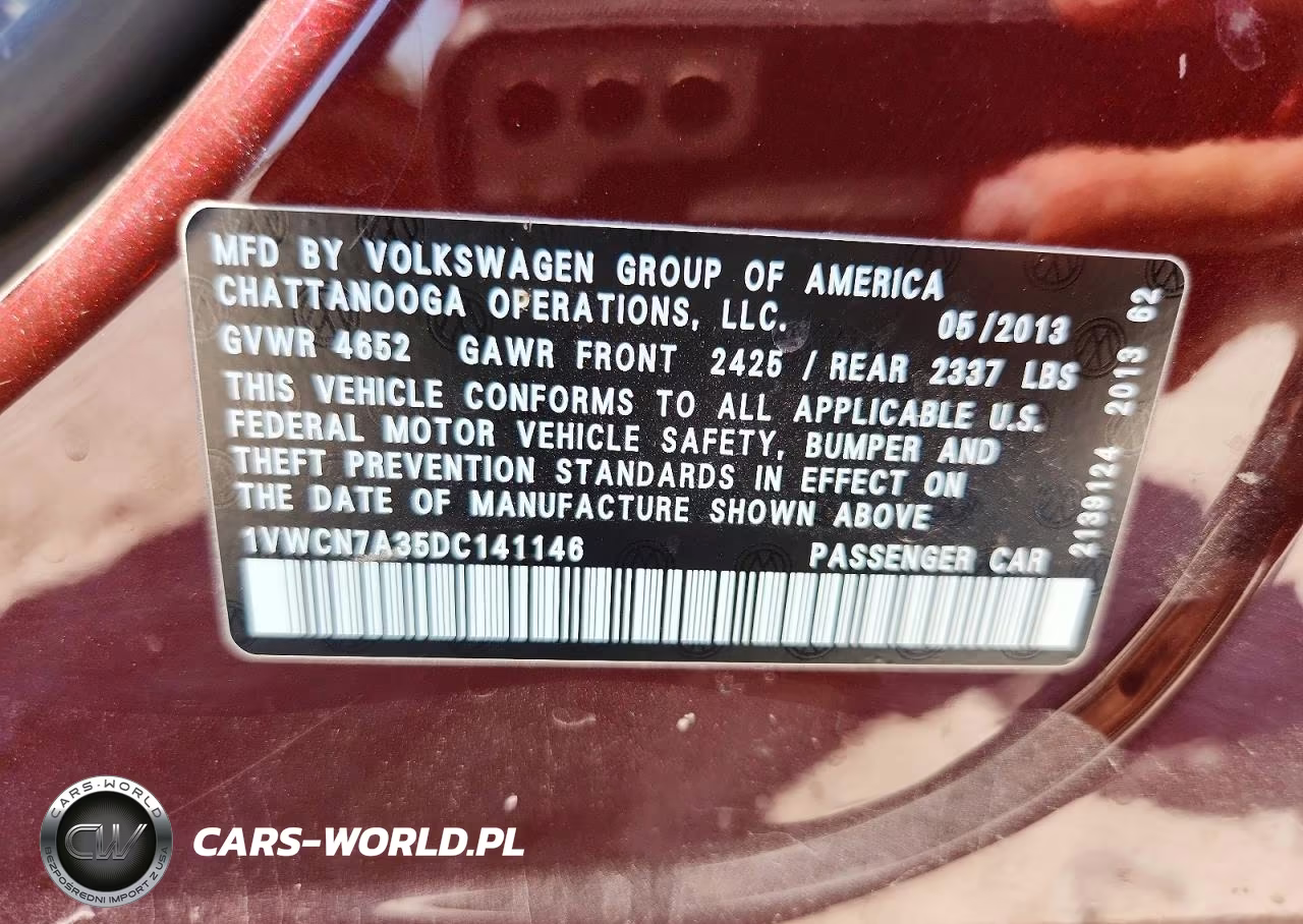 2013 Volkswagen Passat Sel VIN:1VWCN7A35DC141146 - 12