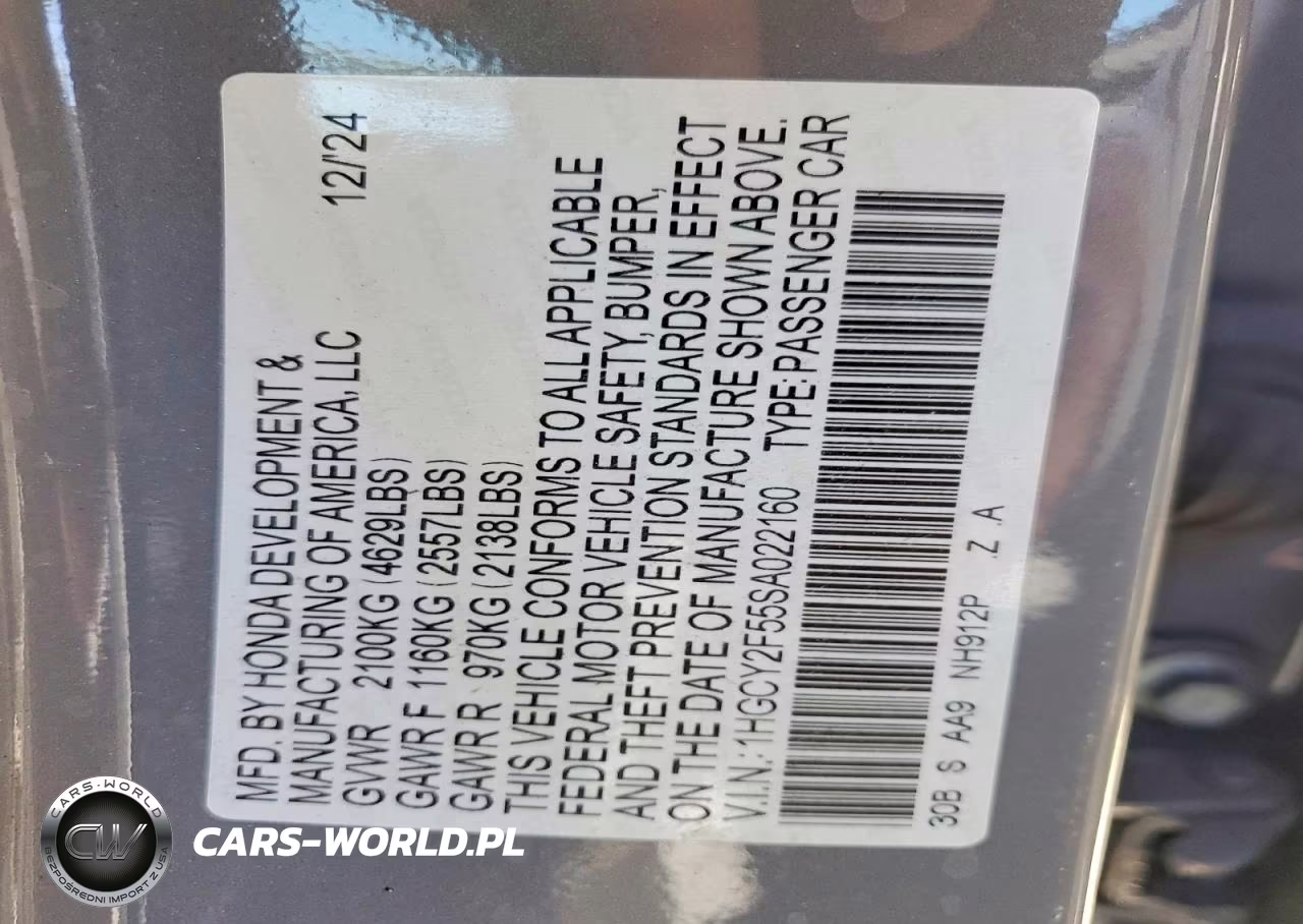 2025 Honda Accord Hybrid Sport VIN:1HGCY2F55SA022160 - 12