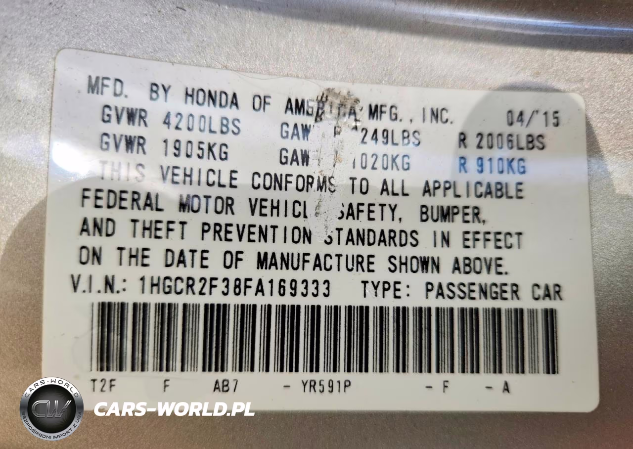 2015 Honda Accord Lx VIN:1HGCR2F38FA169333 - 13