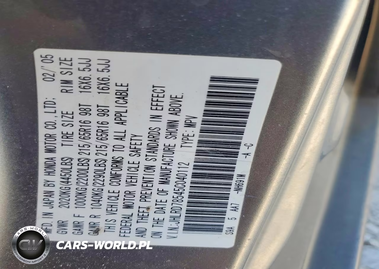 2005 Honda Cr-V Lx VIN:JHLRD78545C040112 - 13