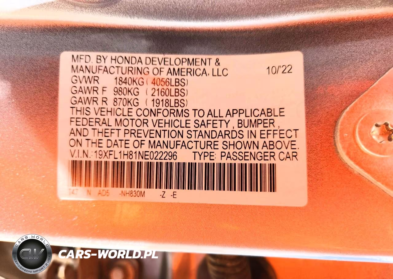 2022 Honda Civic Sport Touring VIN:19XFL1H81NE022296 - 12