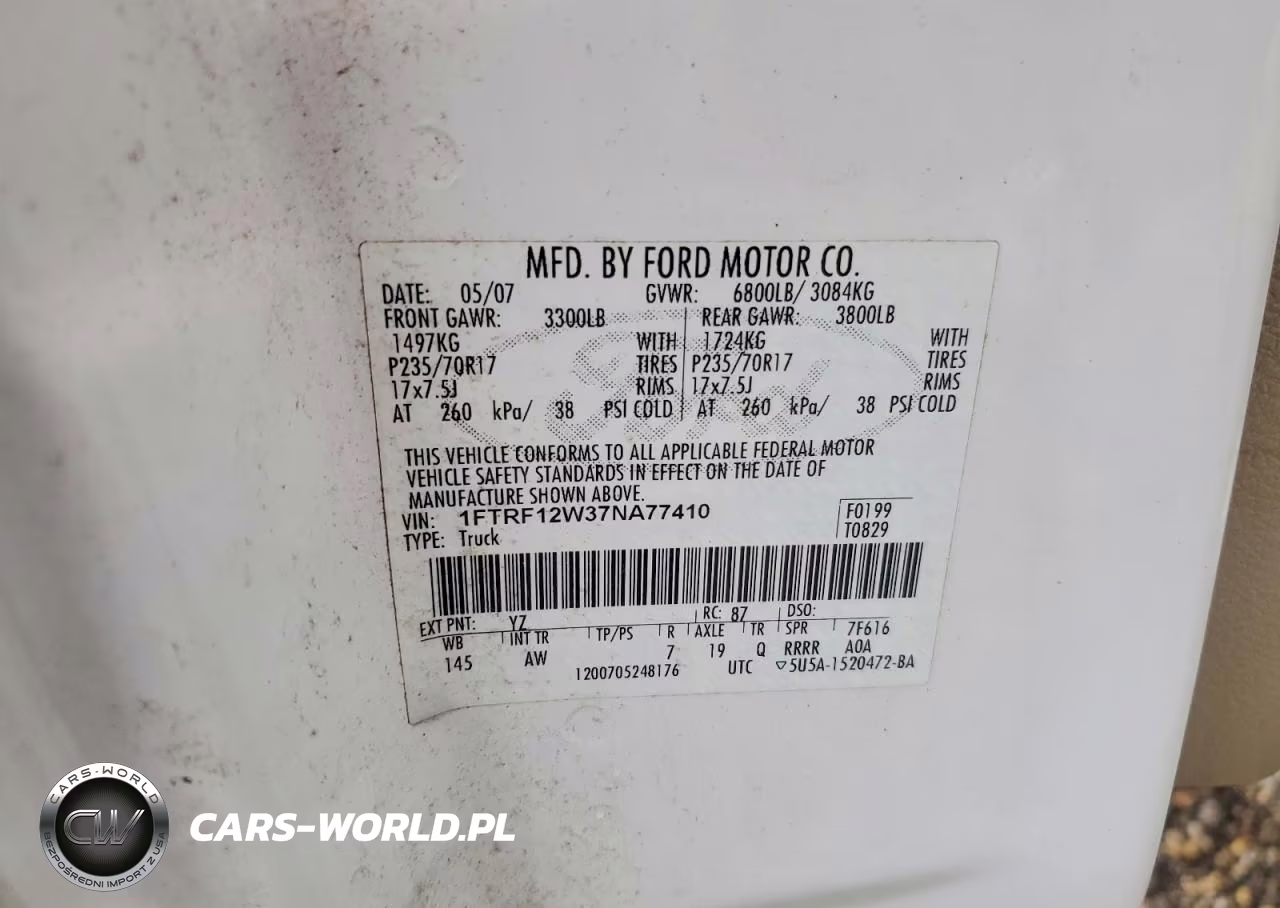 2007 Ford F150 VIN:1FTRF12W37NA77410 - 12