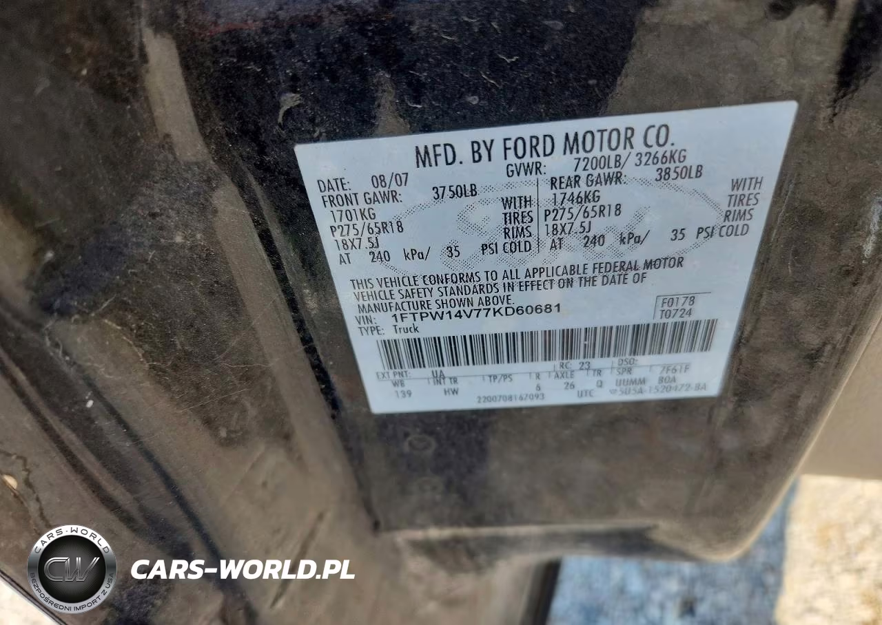 2007 Ford F150 Supercrew VIN:1FTPW14V77KD60681 - 12