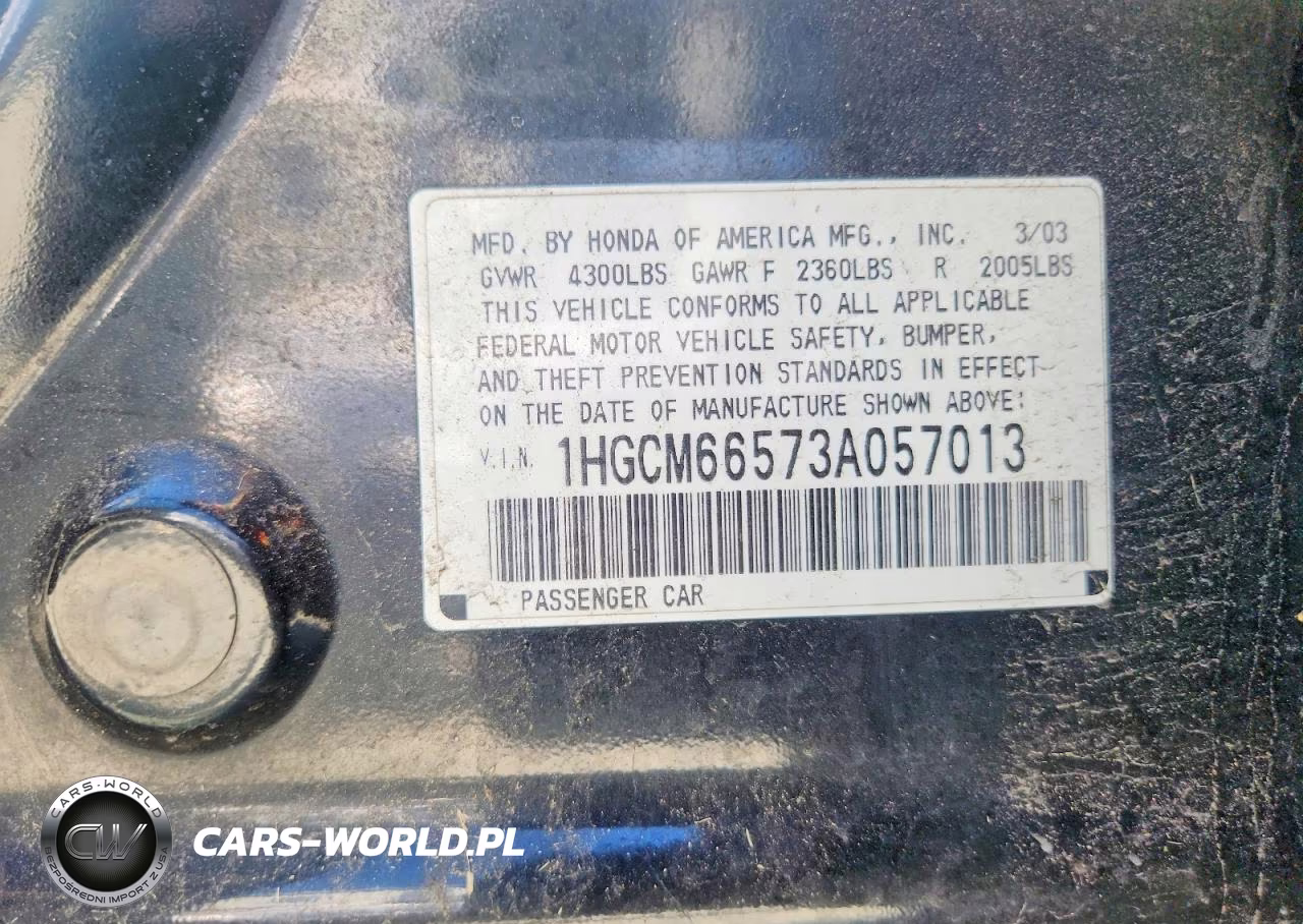 2003 Honda Accord Ex VIN:1HGCM66573A057013 - 12