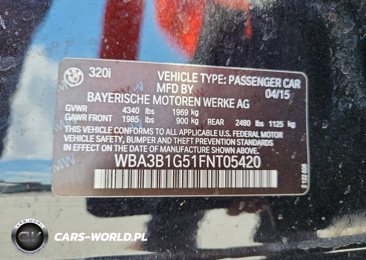 2015 BMW 320 I VIN:WBA3B1G51FNT05420 - 13
