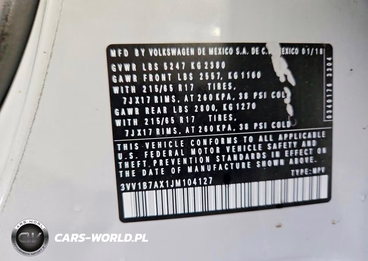 2018 Volkswagen Tiguan S VIN:3VV1B7AX1JM104127 - 12
