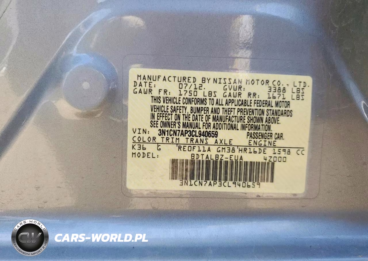 2012 Nissan Versa 1.6 S VIN:3N1CN7AP3CL940659 - 13