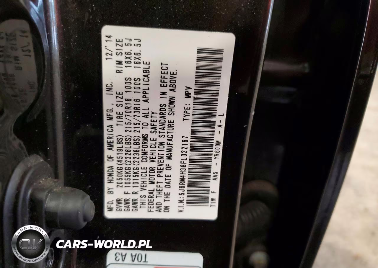 2015 Honda Cr-V Lx VIN:5J6RM4H38FL022167 - 13