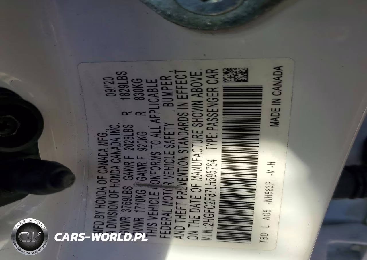 2020 Honda Civic Sport VIN:2HGFC2F87LH595764 - 13