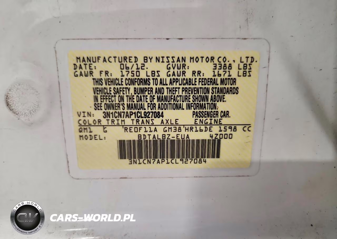2012 Nissan Versa 1.6 S VIN:3N1CN7AP1CL927084 - 12