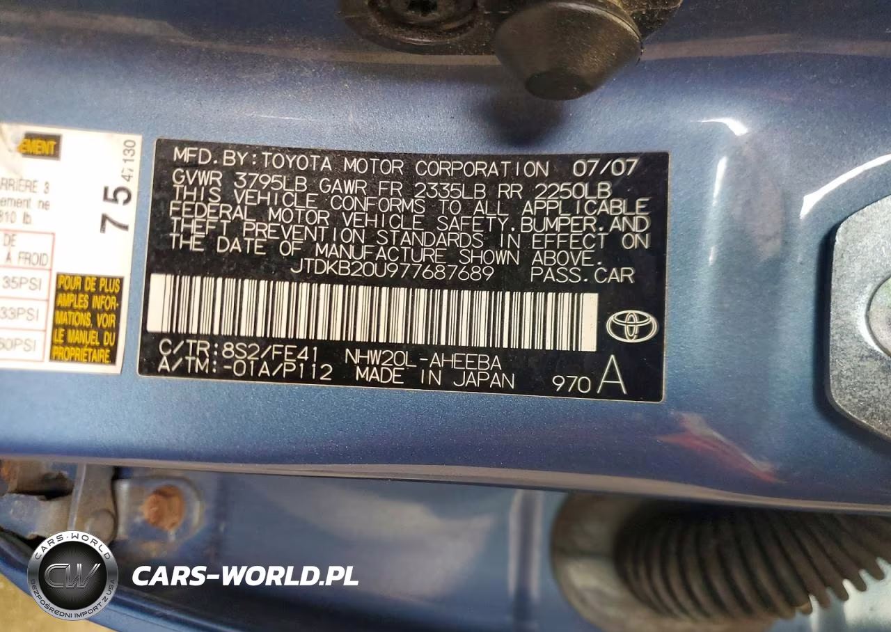 2007 Toyota Prius Base VIN:JTDKB20U977687689 - 12