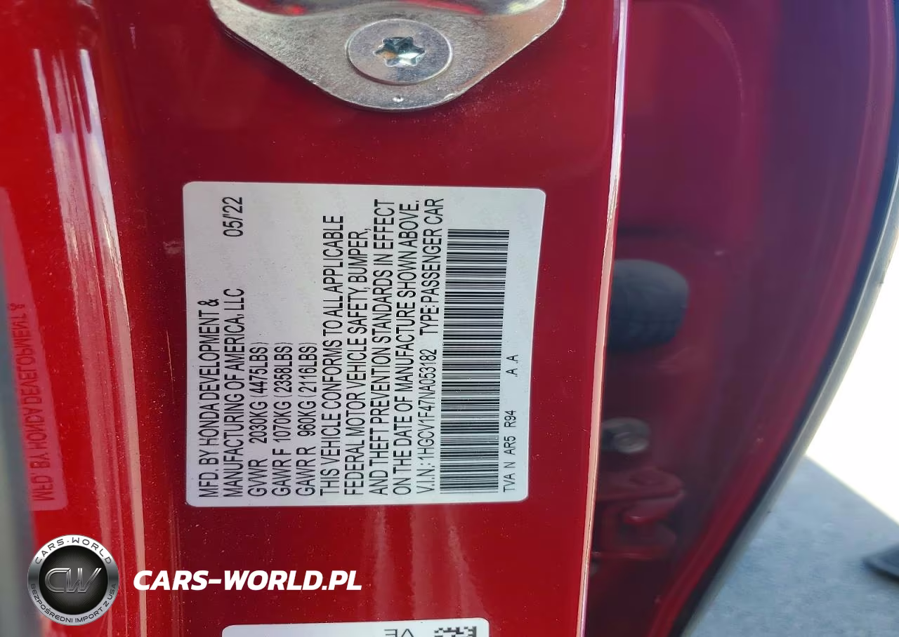 2022 Honda Accord Sport Se VIN:1HGCV1F47NA053182 - 12