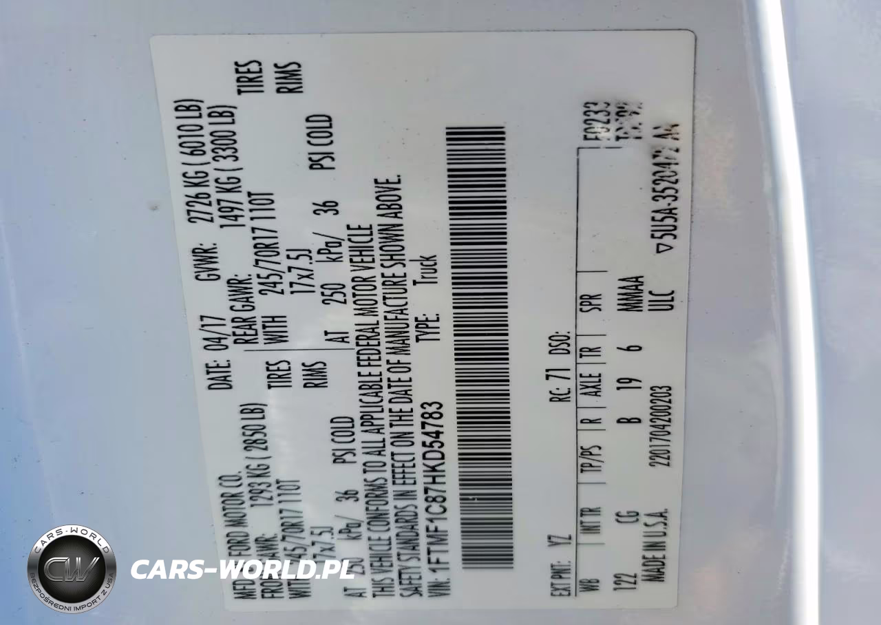 2017 Ford F150 VIN:1FTMF1C87HKD54783 - 12