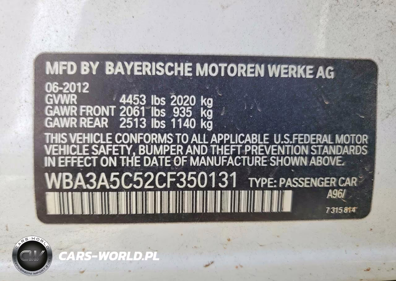 2012 BMW 328 I VIN:WBA3A5C52CF350131 - 13