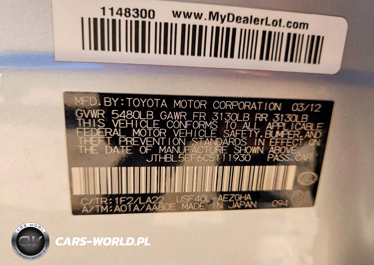 2012 Lexus Ls 460 VIN:JTHBL5EF6C5111930 - 12