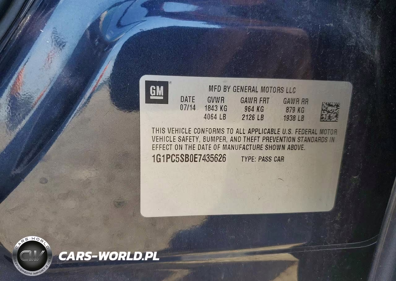 2014 Chevrolet Cruze Lt VIN:1G1PC5SB0E7435626 - 12