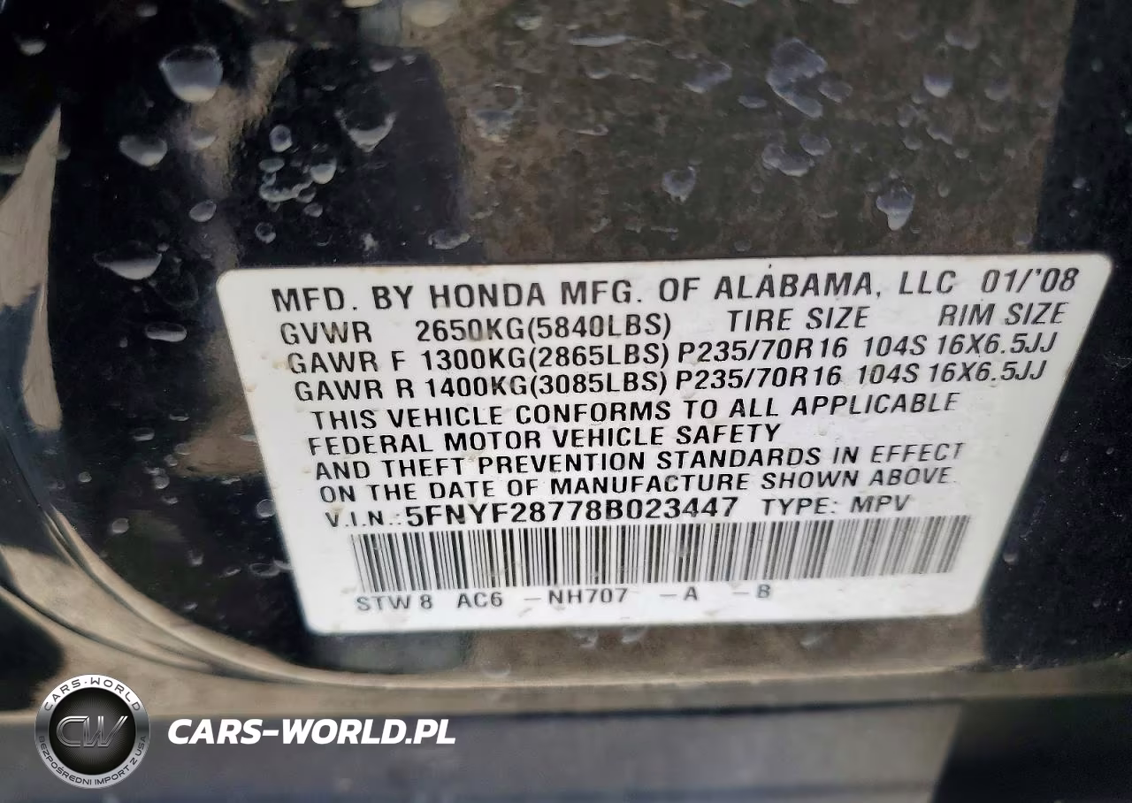 2008 Honda Pilot Ex-L VIN:5FNYF28778B023447 - 13
