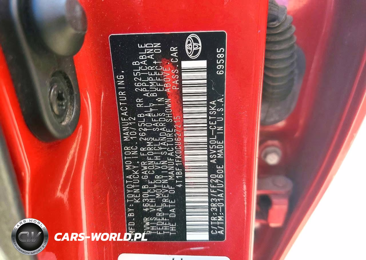 2012 Toyota Camry Se VIN:4T1BF1FK0CU627215 - 12