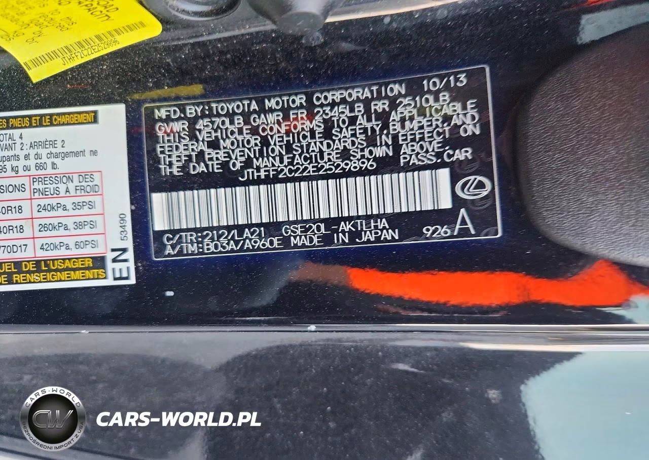 2014 Lexus Is 250 VIN:JTHFF2C22E2529896 - 12