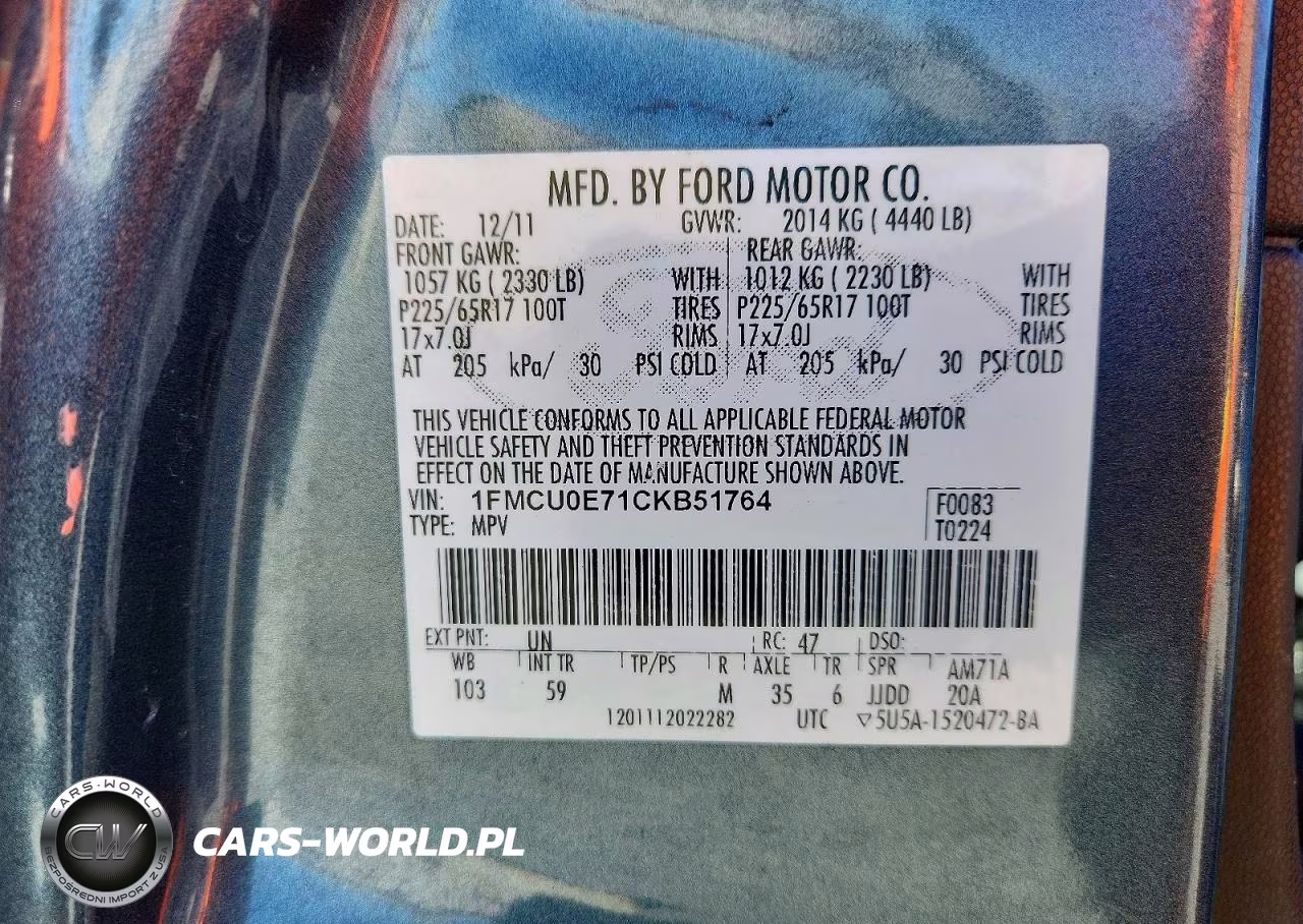 2012 Ford Escape Limited VIN:1FMCU0E71CKB51764 - 13
