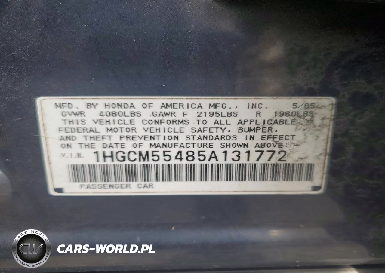 2005 Honda Accord Lx VIN:1HGCM55485A131772 - 13