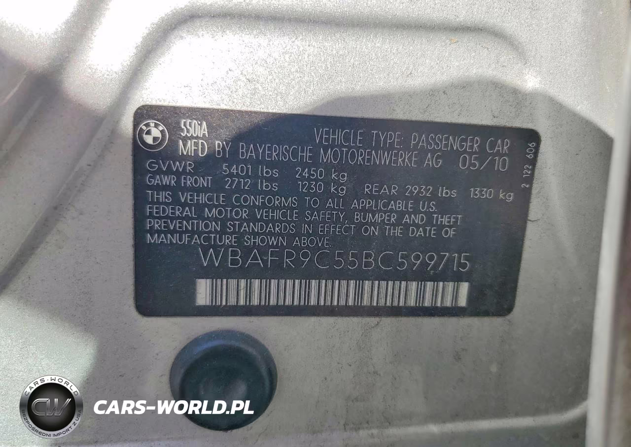 2011 BMW 550 I VIN:WBAFR9C55BC599715 - 13