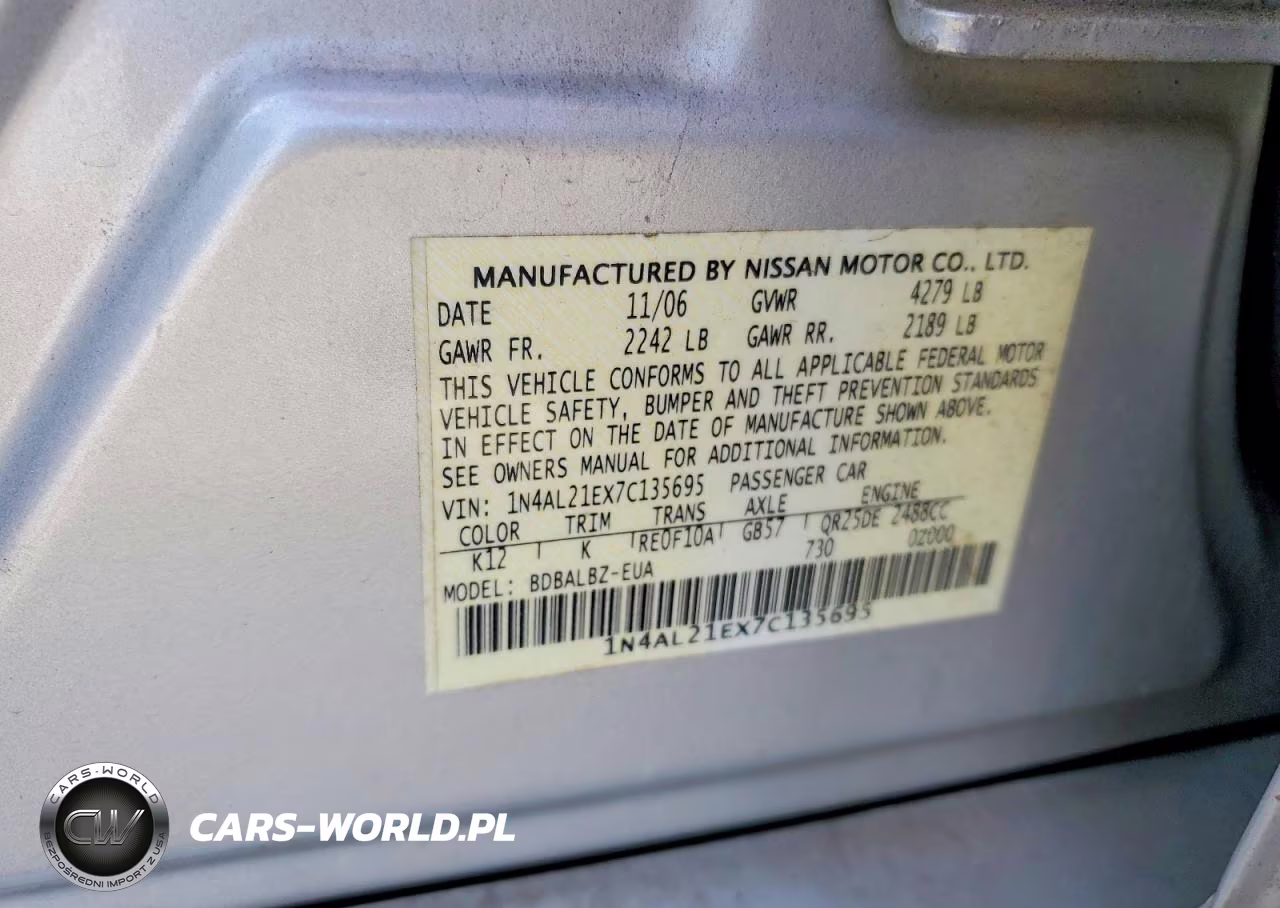 2007 Nissan Altima 2.5 VIN:1N4AL21EX7C135695 - 12