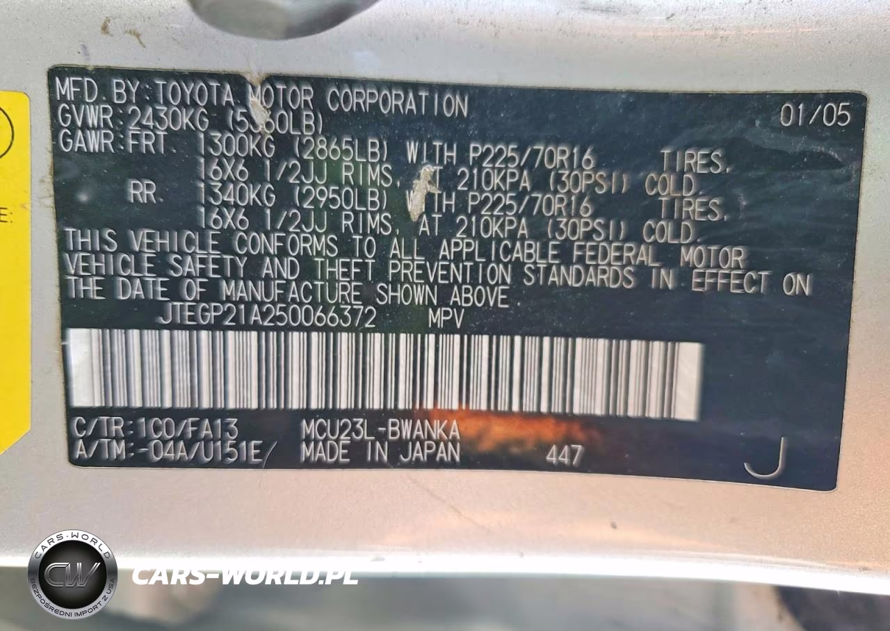 2005 Toyota Highlander Base VIN:JTEGP21A250066372 - 13