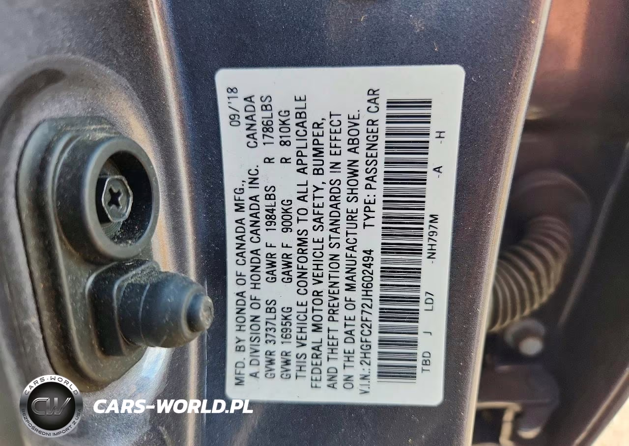 2018 Honda Civic Ex VIN:2HGFC2F72JH602494 - 12