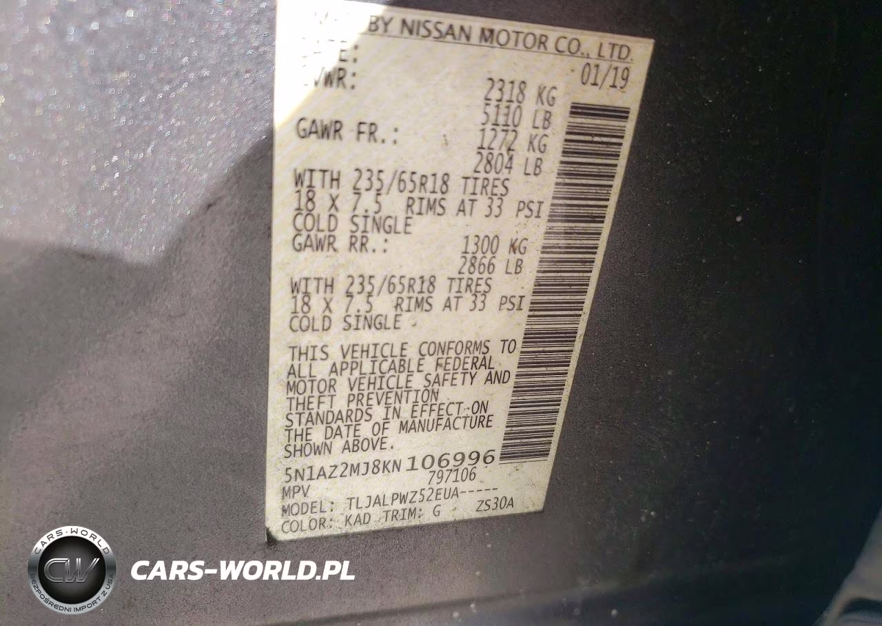 2019 Nissan Murano S VIN:5N1AZ2MJ8KN106996 - 12