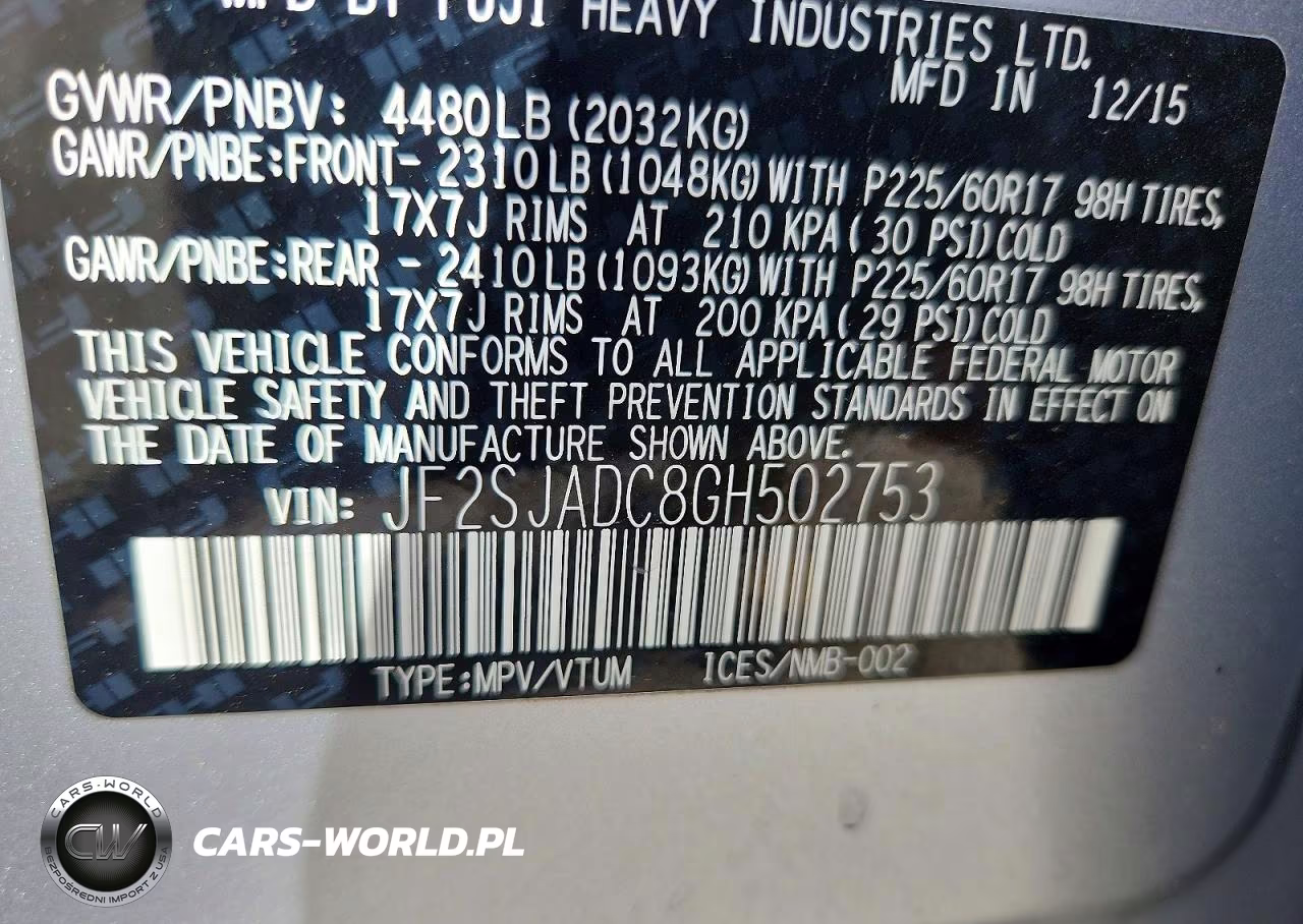2016 Subaru Forester 2.5I Premium VIN:JF2SJADC8GH502753 - 12